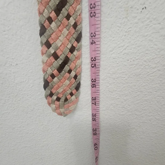 Woven Multicolor Rope Belt with Round Buckle - Brown, Coral, Cream - Picture 5 of 5